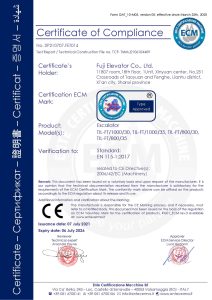 CE certificate of compliance for Fuji escalator models