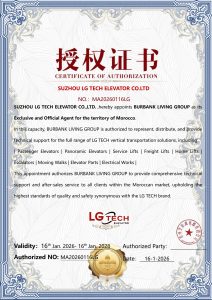 LG Tech certificate appointing Burbank Living Group as exclusive and official agent for Morocco, valid 2026 to 2028